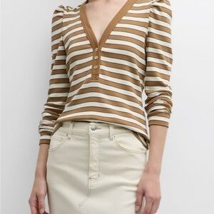 Veronica Beard Striped Long Sleeve Top in Brown and White